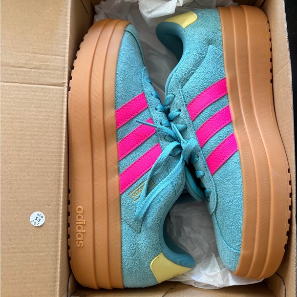 Adidas Women's Teal and Pink Platform Sneakers VL Court Bold J - Picture 3 of 4